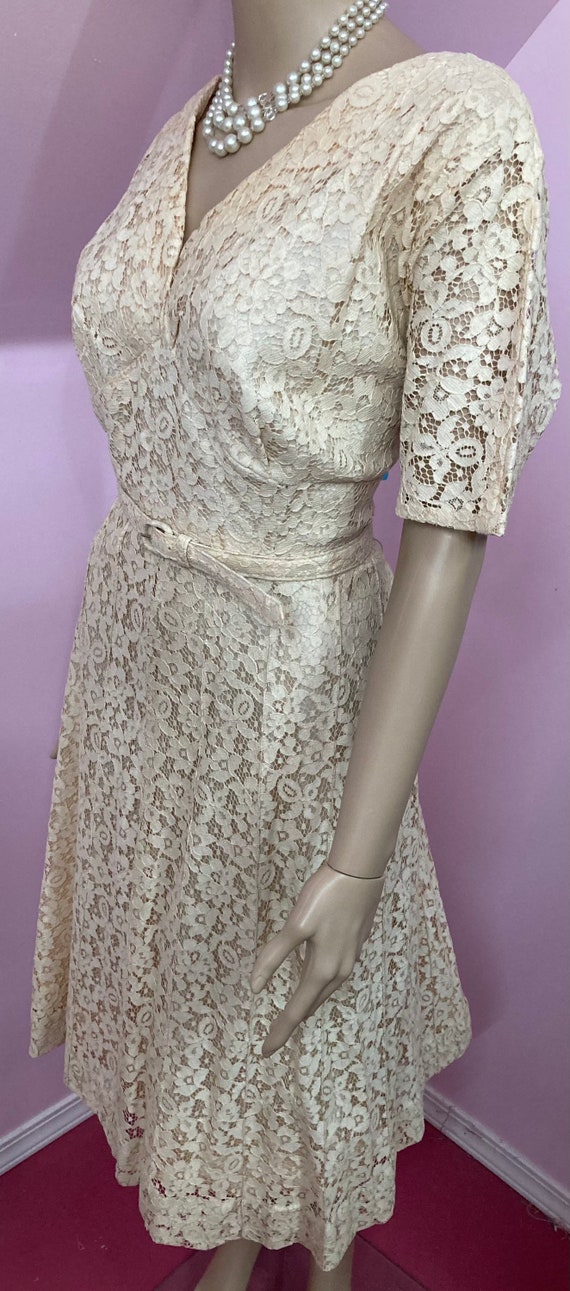 Vintage 50s Beige Lace Dress. VOLUP 50s Lace Dres… - image 7