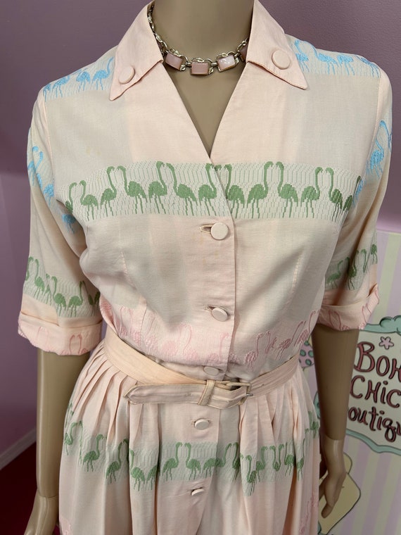 Vintage 50s Dress. 1950s Dress. Pink Cotton Flami… - image 3