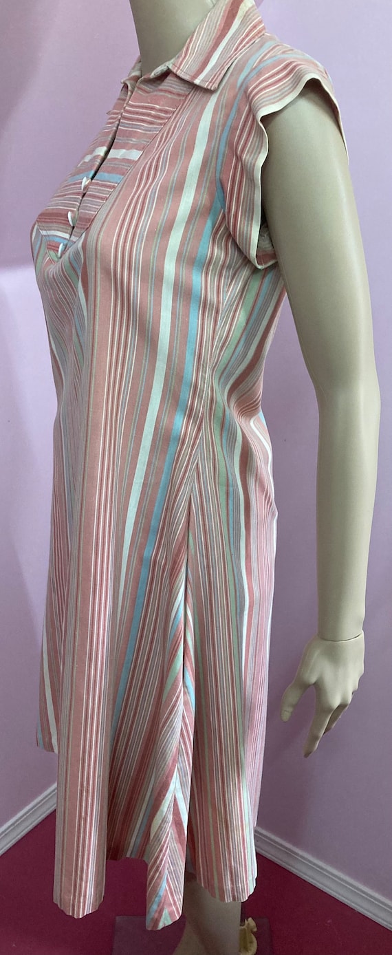 Vintage 70s Striped A-Line Dress with Pockets. Br… - image 5