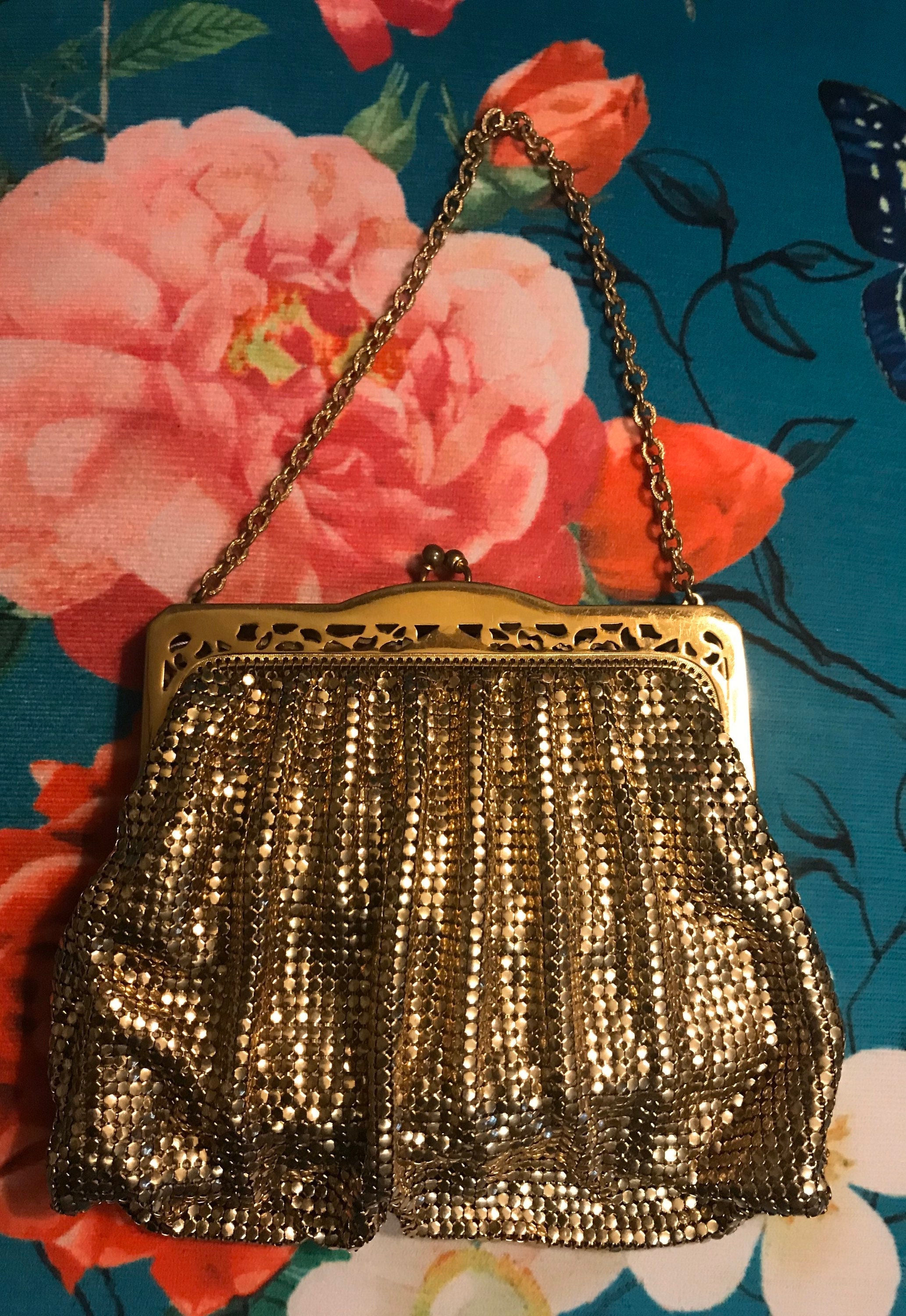 Vintage 50s Whiting & Davis Co. Gold Mesh Purse. 50s Evening Bag