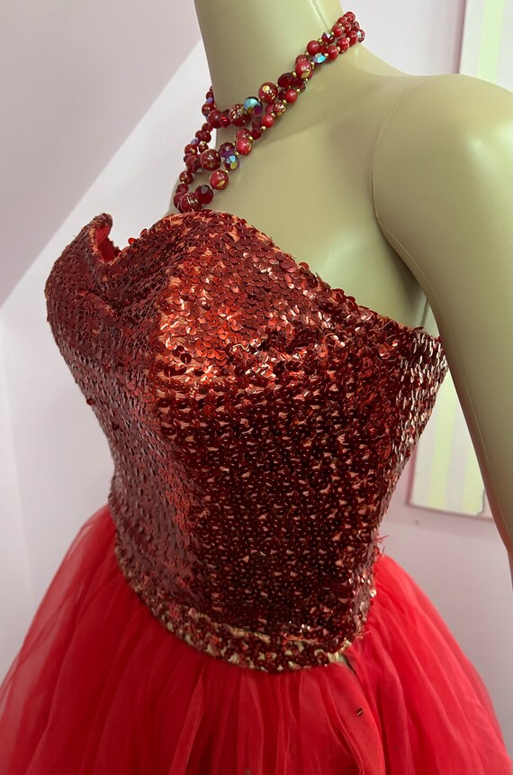 Vintage 50s Red Sequined Bustier & Tulle Shirt Se… - image 6