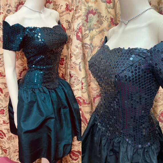 Vintage 80s Party Dress. 80s Prom Dress. Black Seq