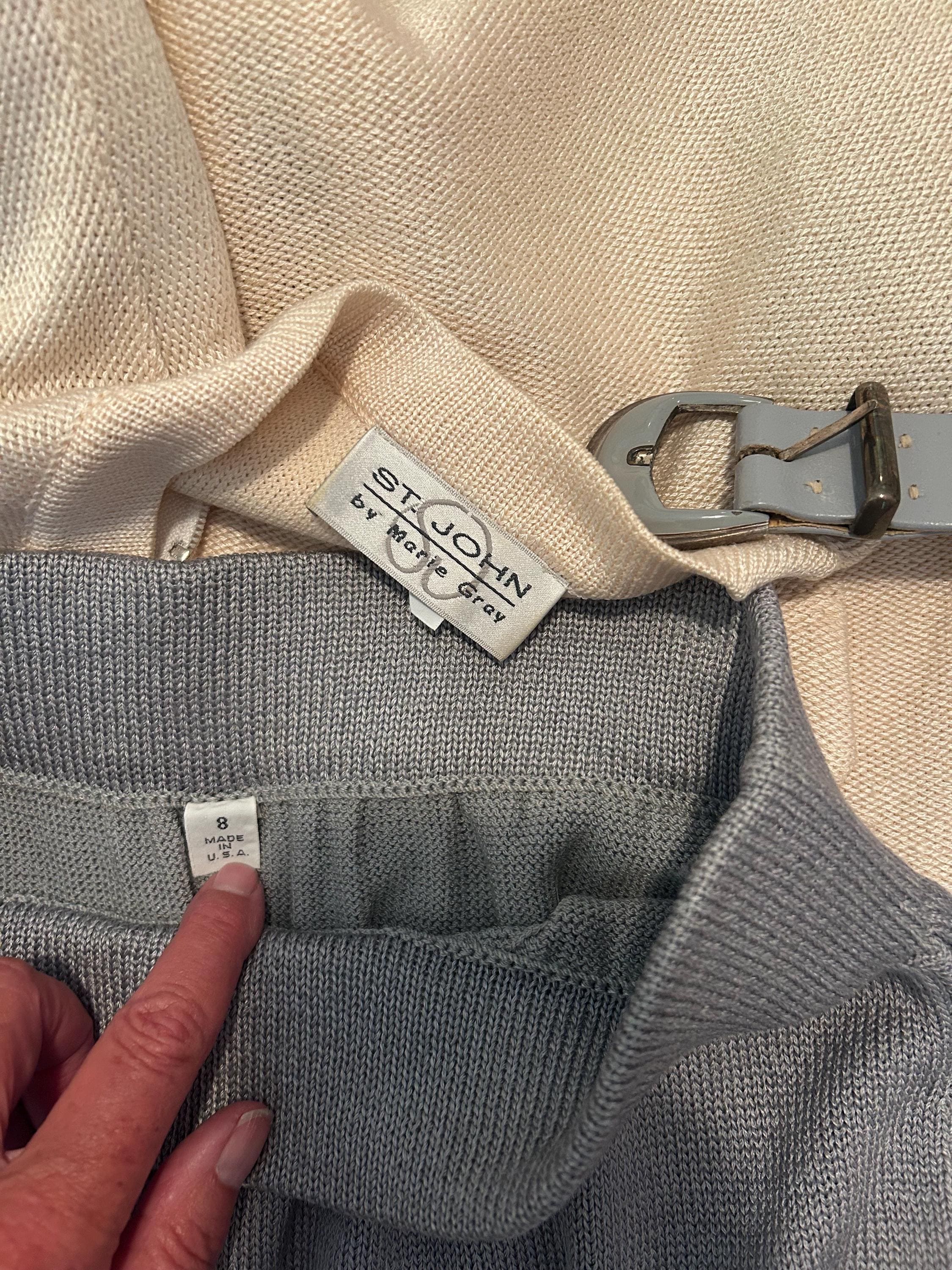 Vintage 1990s St. John Suit. Ivory & Gray Santana Knit Jacket and