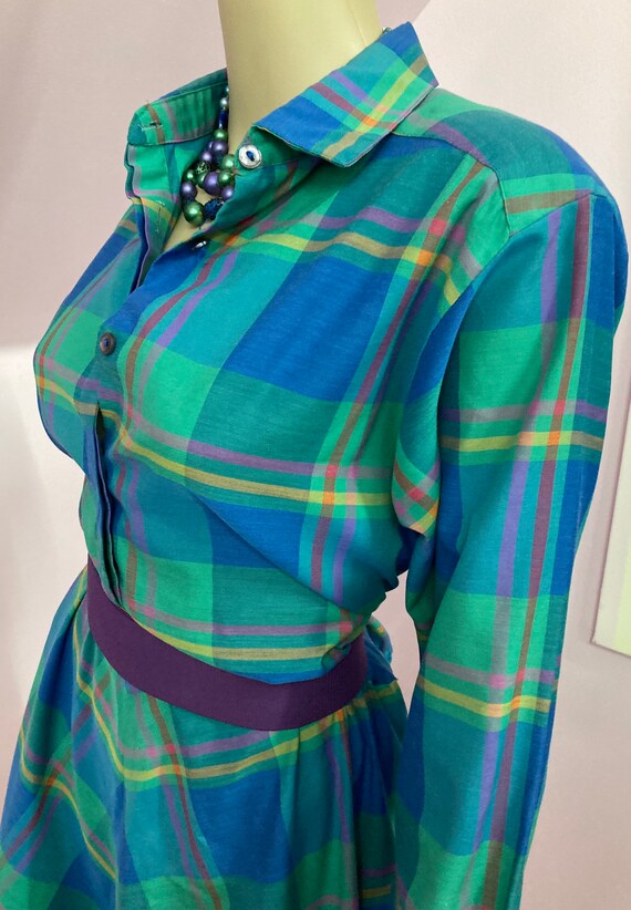 Vintage 70s Shirt Dress.70s Shirtwaist Dress.Blue… - image 5