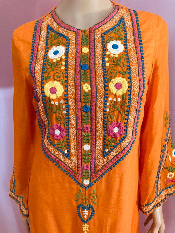 Vintage 60s Caftan. Orange Embroidered Caftan by … - image 4