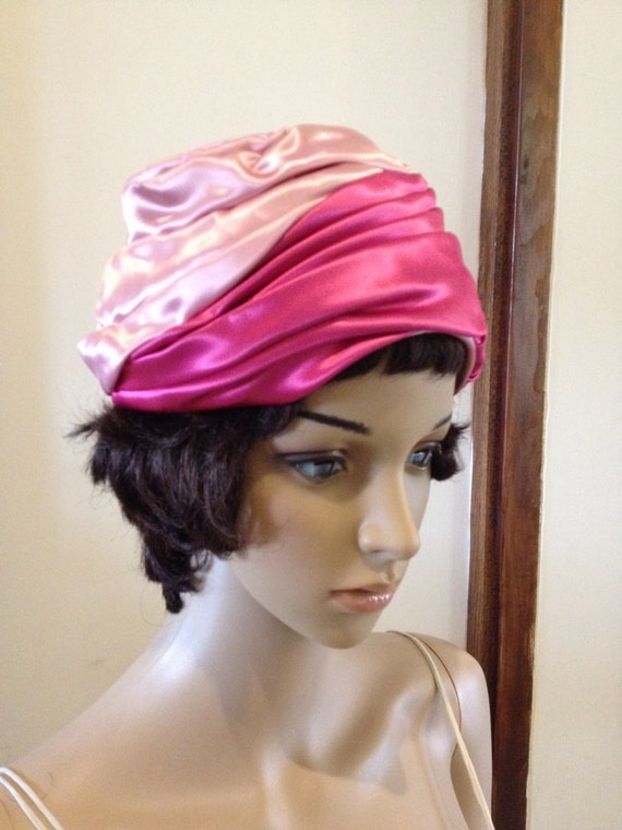 Vintage 50s Pink Satin Turban Hat by Grace Adams