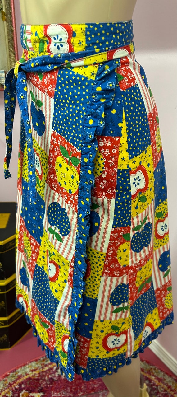 Vintage 70s Patchwork Print Reversible Wrap Skirt… - image 4