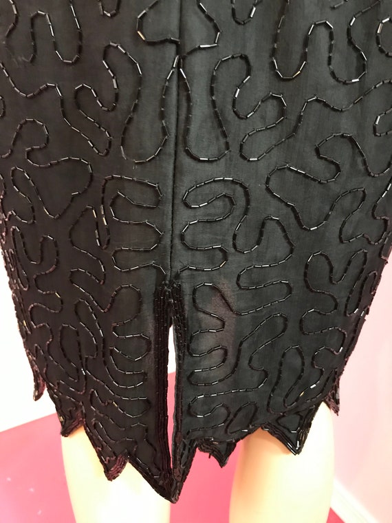 Vintage 80s Silk Beaded Dress.80s Black Beaded Se… - image 8