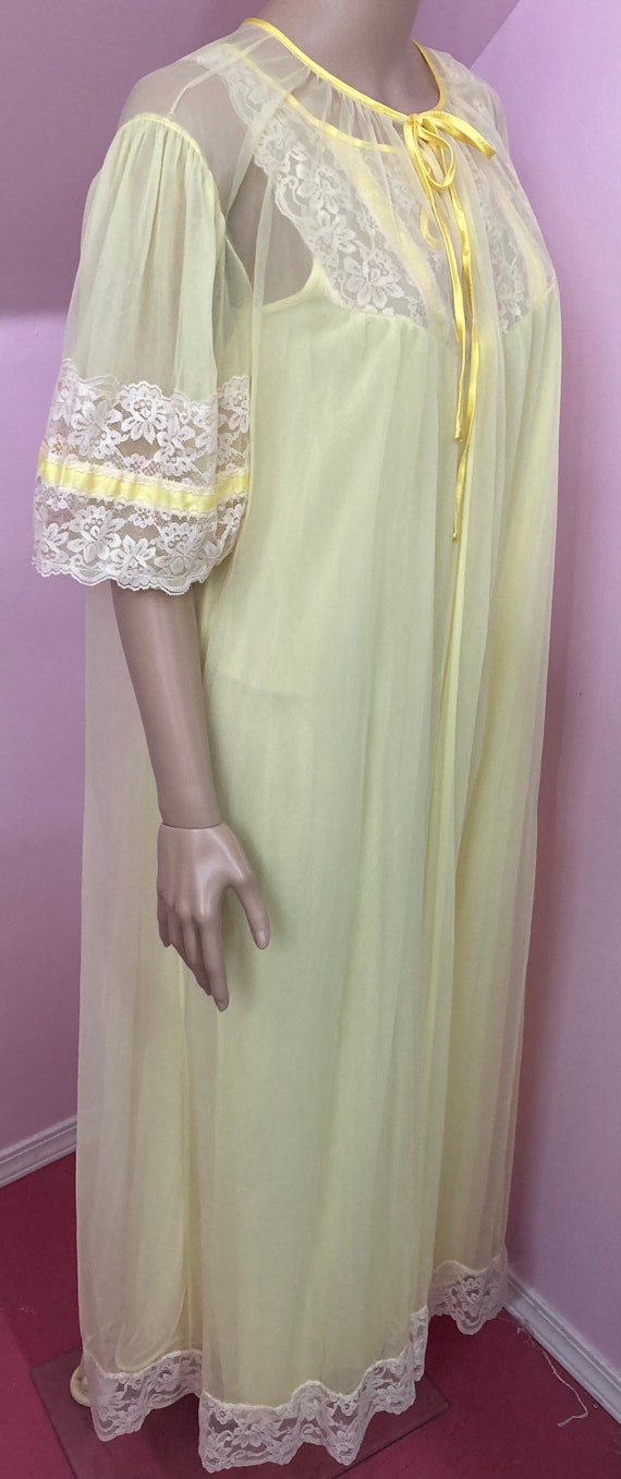 Vintage 60s Yellow Chiffon Peignoir Set. Long Yel… - image 8
