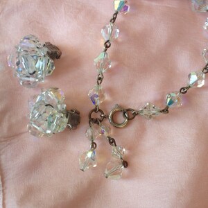Vintage 1950s Jewelry Set.50s Crystal Bracelet.50s Crystal AB Bracelet & Clip-on Earrings Set.50s Crystal Earrings.50s Bracelet/Earrings Set