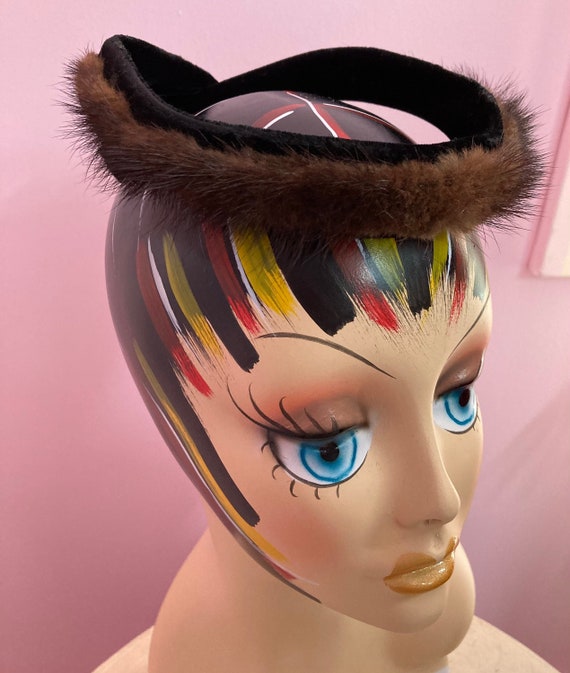 VINTAGE! Mink and black velvet headband hat Black Mink Headband: FurHatWorld.com main image 3