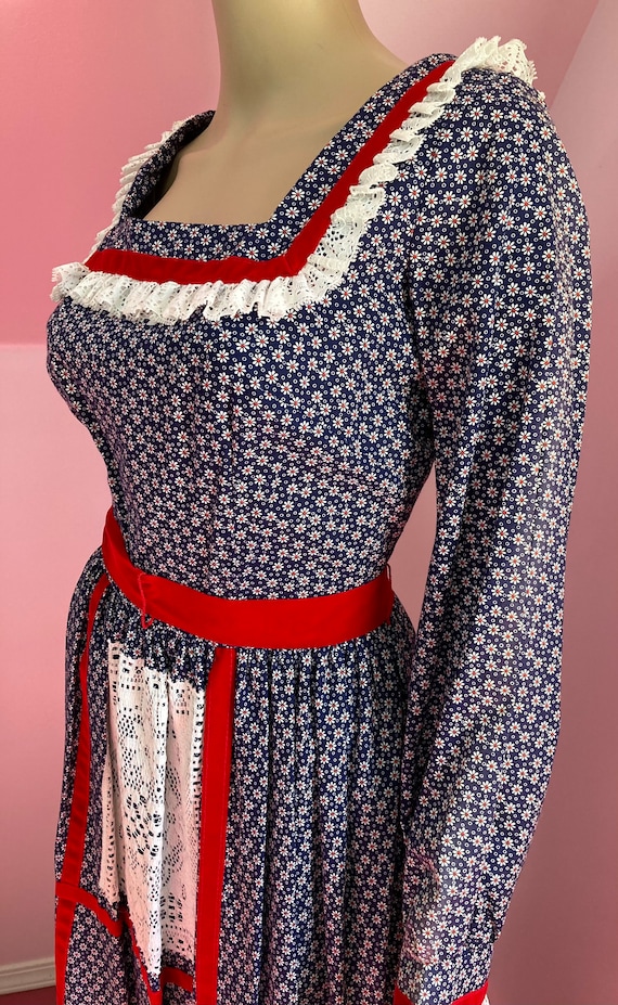 Vintage 70s Prairie Dress. Red, White & Blue Dres… - image 7