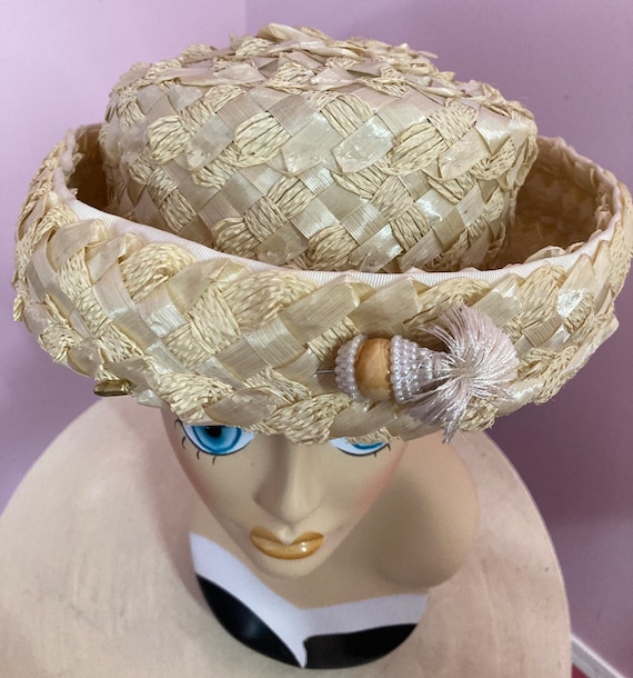 Vintage 60s Straw Boater Hat with Hat Pin by Norm… - image 2