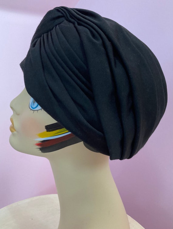 Vintage 60s Ladies Black Hostess Turban Hat/ Nylo… - image 8