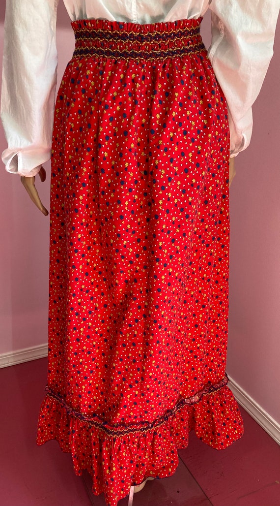 Vintage 70s Red Calico Print Long Skirt. Cottagec… - image 8