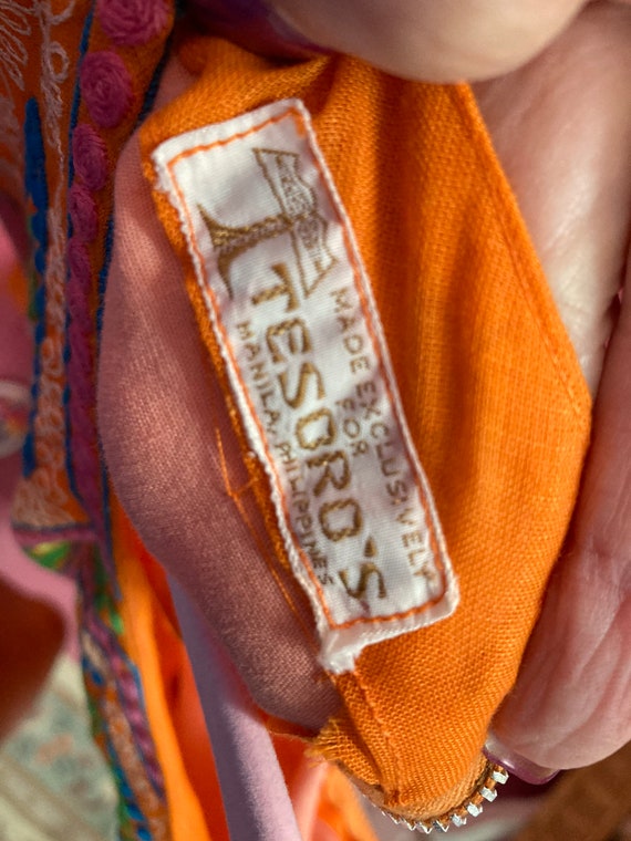 Vintage 60s Caftan. Orange Embroidered Caftan by … - image 10