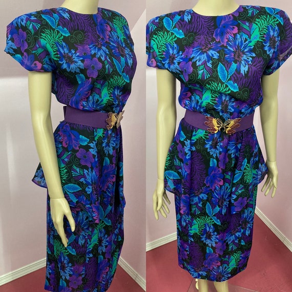 Vintage 80s Floral Dress.80s does 40s Dress.80s S… - image 1