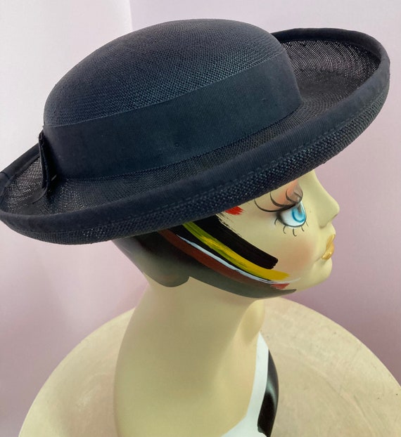 Vintage 50s Navy Blue Straw Hat - image 10