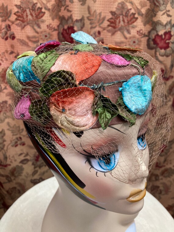 Vintage Pillbox Velvet Fruit Pedal Veil Hat Gem
