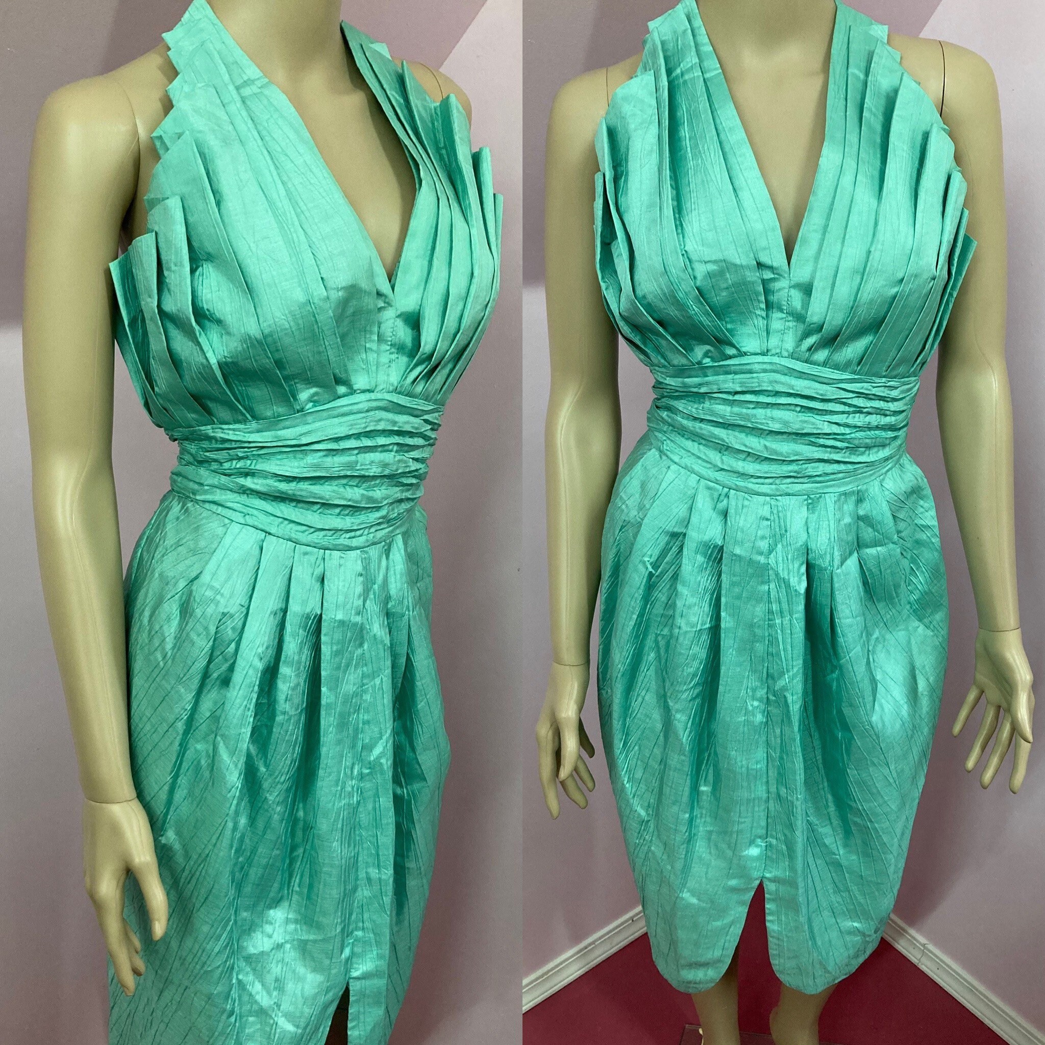 Vintage 80s Pistachio Green Pleated Halter Dress With Tulip Style Skirt by BB Collections. S M Etsy UK