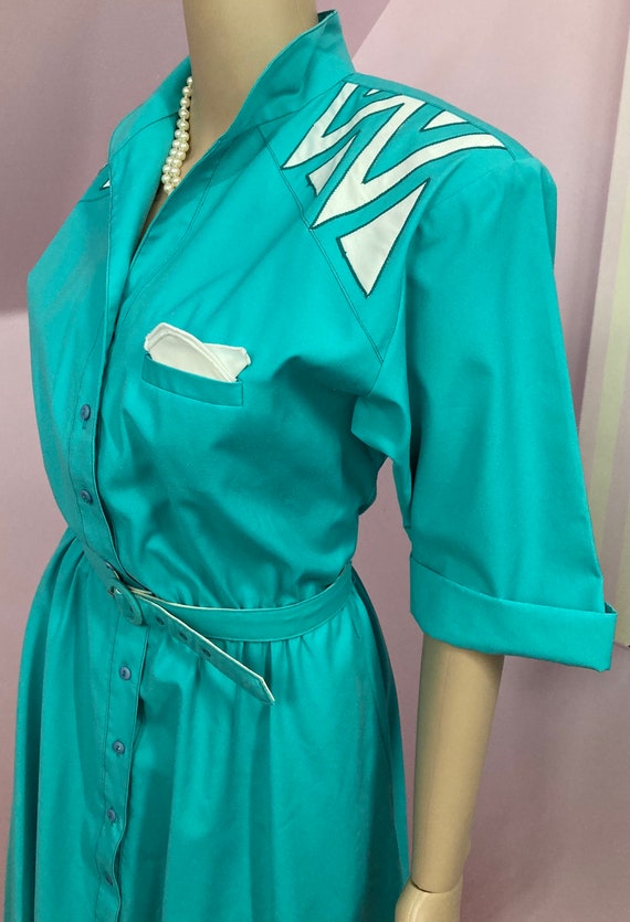 Vintage 80s Shirtwaist Dress. Two Tone Shirt Dres… - image 7