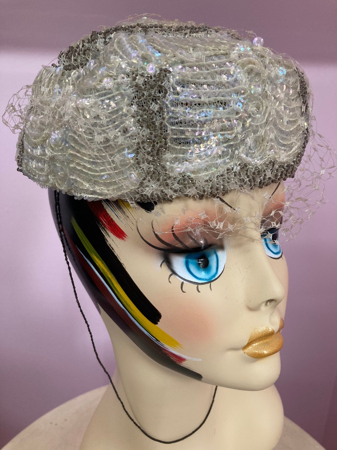 DESIGNER 1950s\' IRIDESCENT SEQUIN AND BEADS COCKTAIL HAT Beaded Caplet Hat, PIERCE Designer, Vintage 1950s Glamour - Etsy main image 3