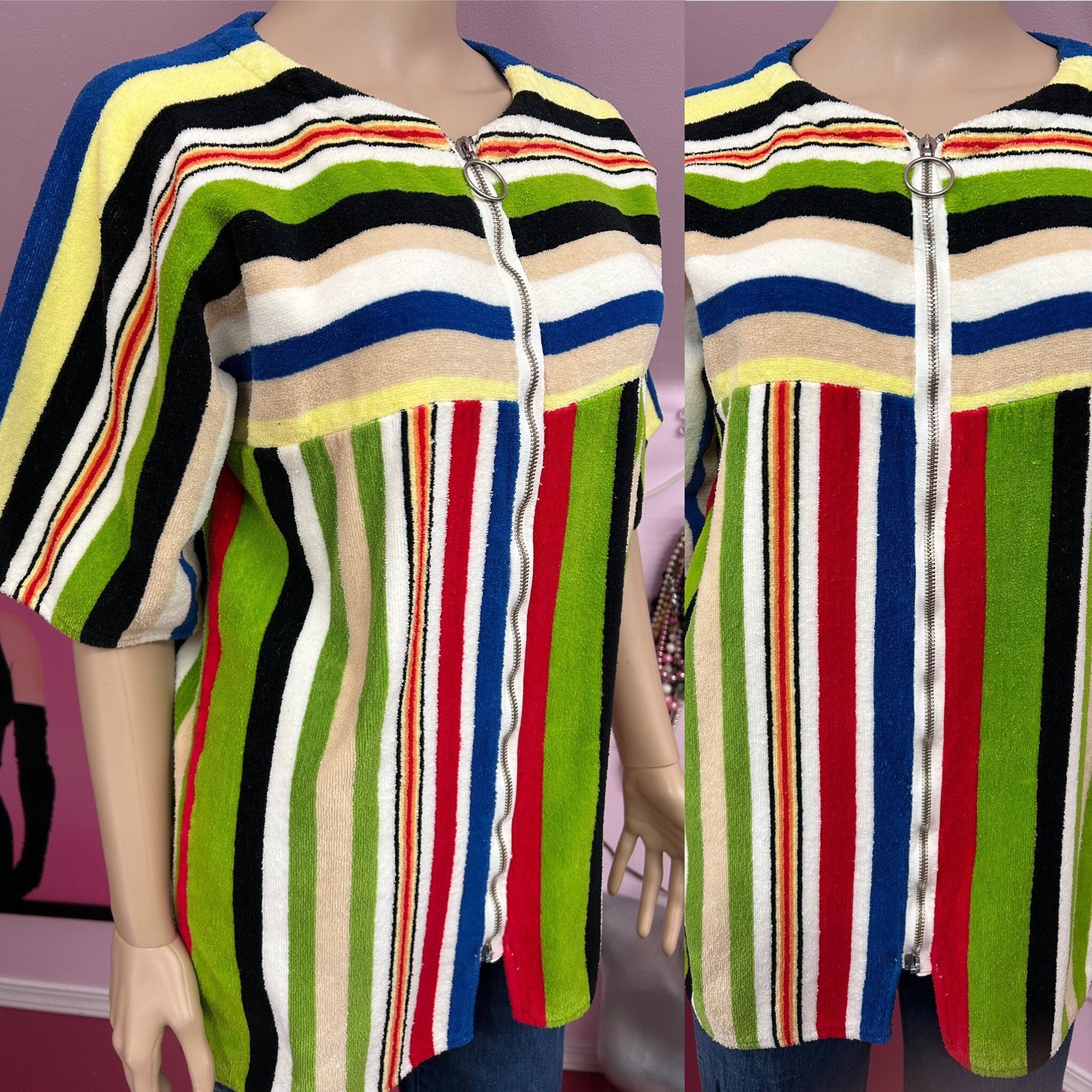 Vintage 60s Striped Terry Cloth Beach Coverup. 1960s Terry - Etsy