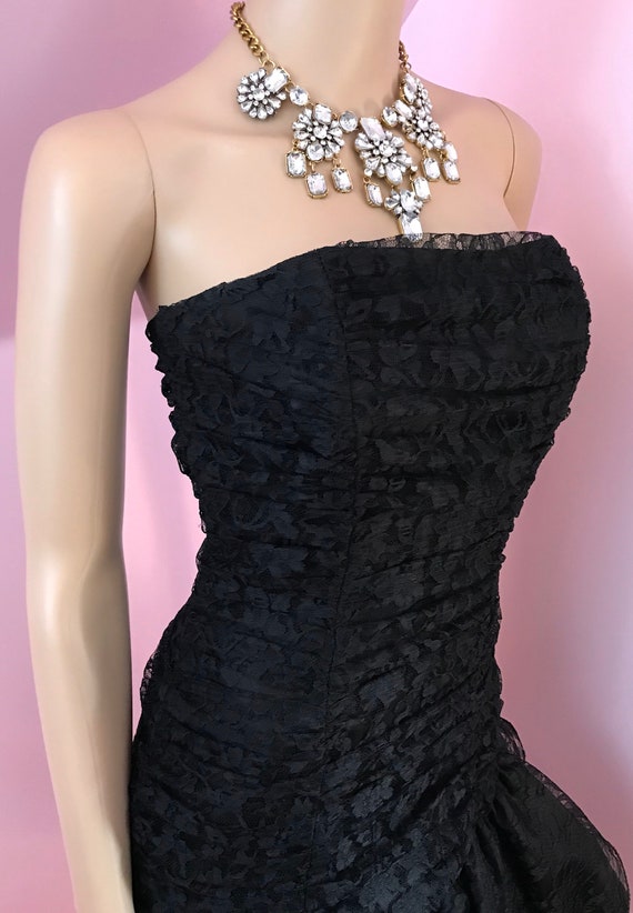 Vintage 80s Black Lace Dress.80s Strapless Dress.… - image 4