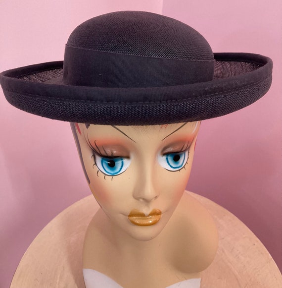 Vintage 50s Navy Blue Straw Hat - image 4