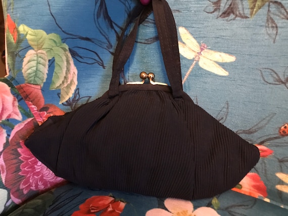 Vintage 1940s Purse.Black 1940s Purse. Black Fabri