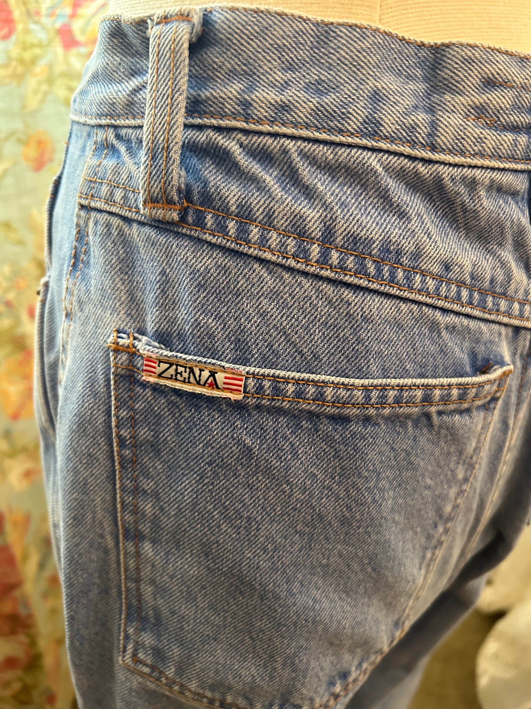 Vintage Zena Jeans Made in USA 80s Unique Blue Wash Denim