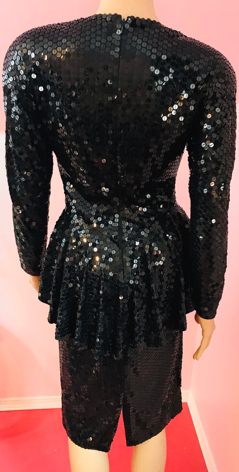 Vintage 80s Oleg Cassini Dress.80s Black Sequin Dress.Oleg Cassini Black Sequin Dress.80s Evening Dress. Small image 8