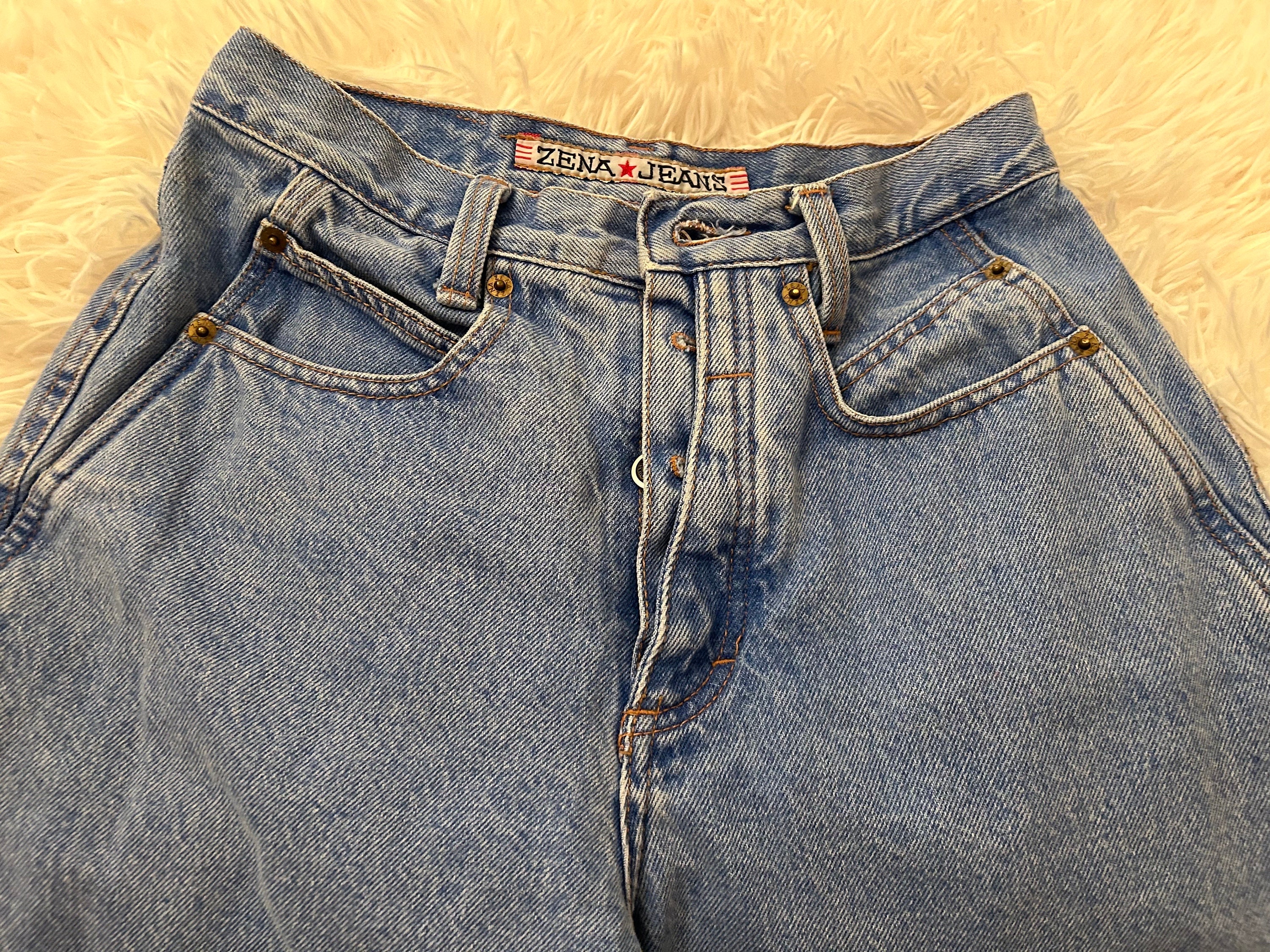 Vintage Zena Jeans Made in USA 80s Unique Blue Wash Denim