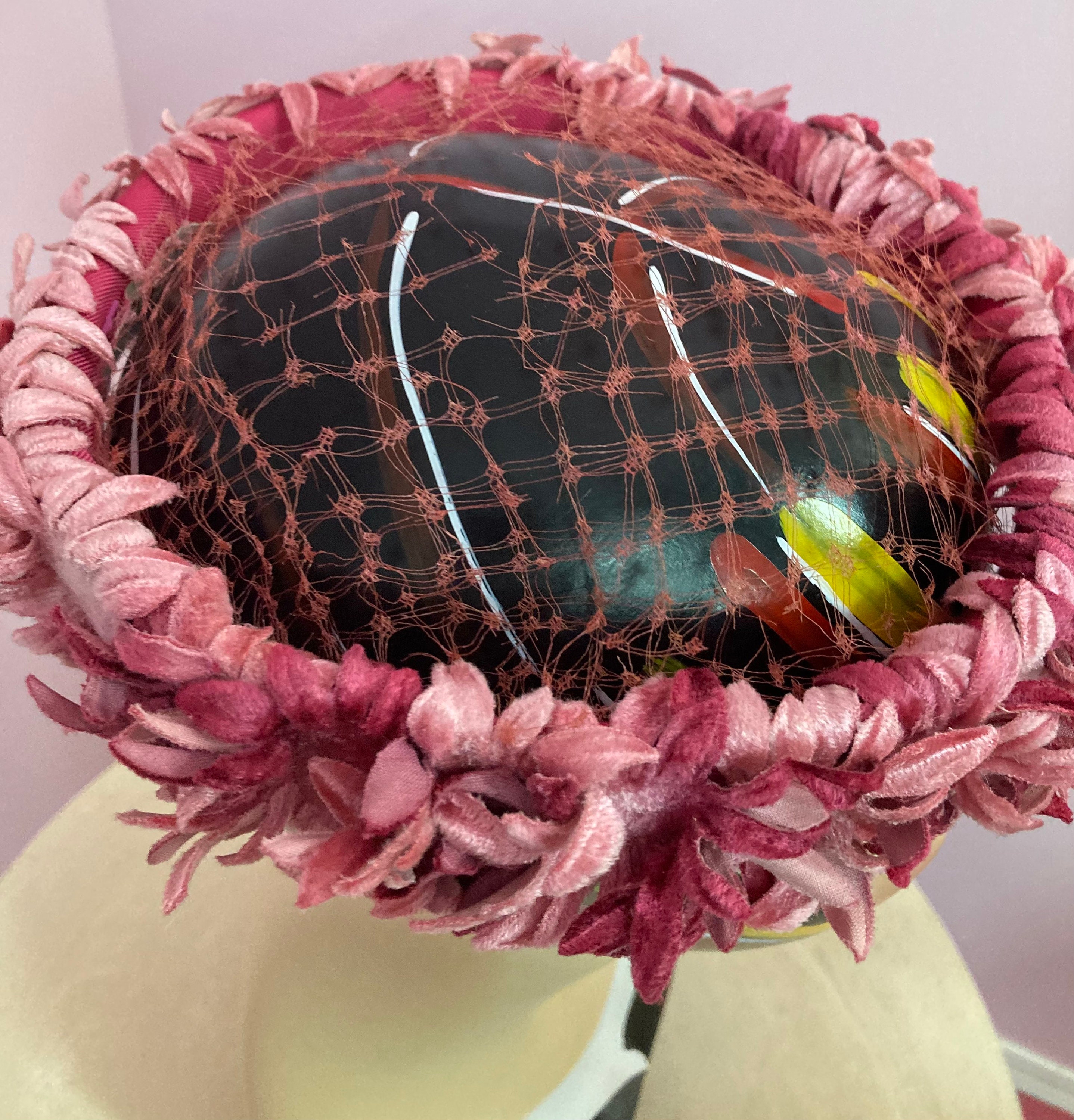 Vintage 50s Netted Halo Hat With Pink Velvet Flowers - Etsy