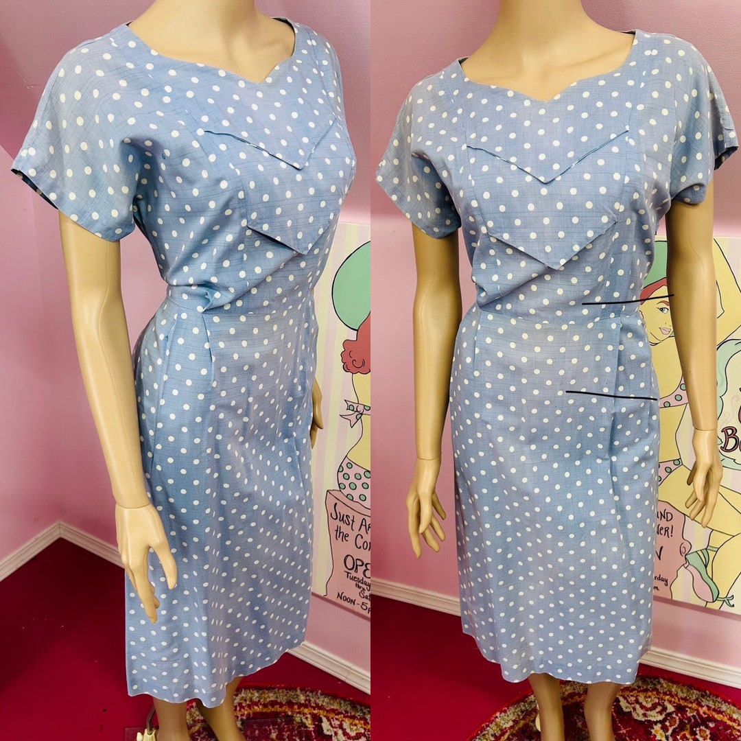 3XL 1950s Day Dress Blue Cotton Summer Novelty Print Volup Short Sleeve Casual