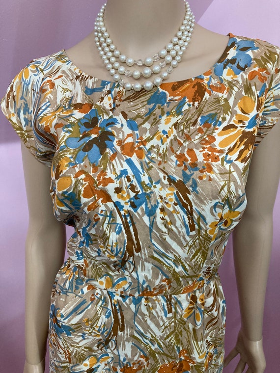 Vintage 60s Brown Floral Dress. 60s Sleeveless Dr… - image 3