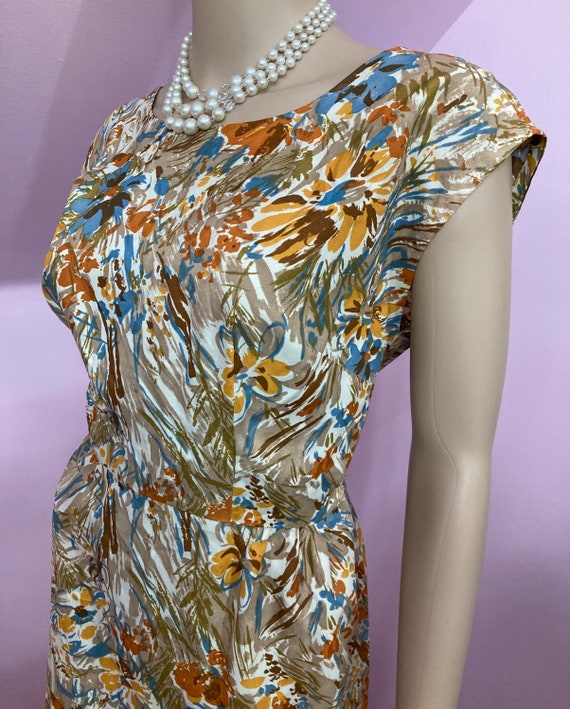 Vintage 60s Brown Floral Dress. 60s Sleeveless Dr… - image 7