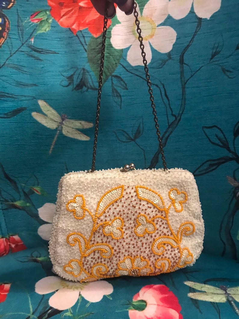 Vintage 30s Beaded Purse.1930s Beaded Handbag.Wedding Purse.Evening Bag.Hand Beaded Purse. image 2