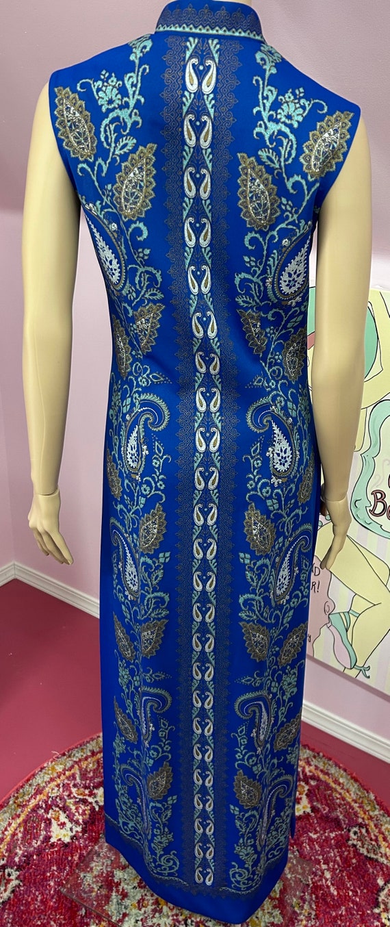 Vintage 70s Alfred Shaheen Dress. 1970s Blue Poly… - image 8