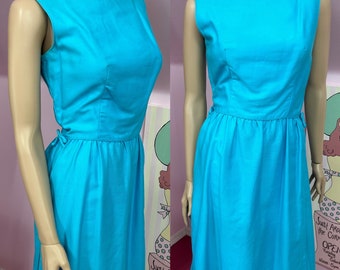 Vintage 60s Dress. 1960s Lanz Originals Dress. Cotton Sundress. Turquoise Blue Sleeveless Dress.