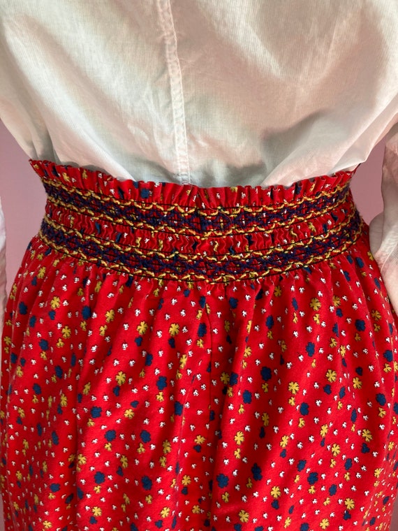 Vintage 70s Red Calico Print Long Skirt. Cottagec… - image 9