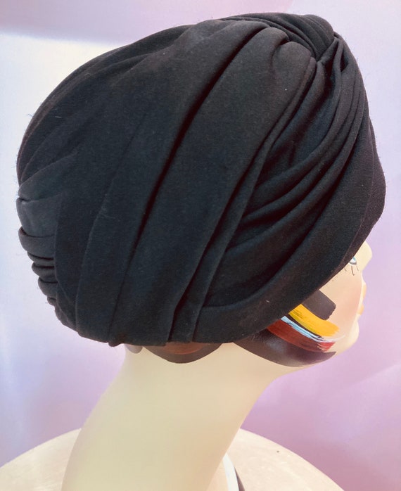 Vintage 60s Ladies Black Hostess Turban Hat/ Nylo… - image 7