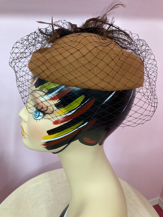 Vintage 90s Fascinator Hat. Brown Topper Hat with… - image 5