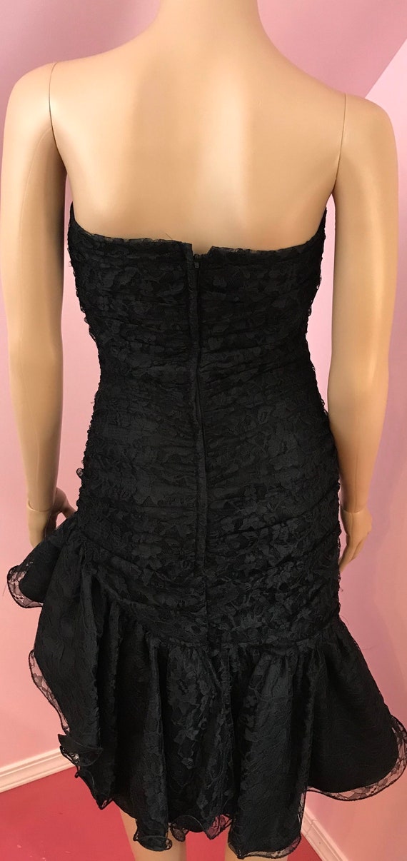 Vintage 80s Black Lace Dress.80s Strapless Dress.… - image 9