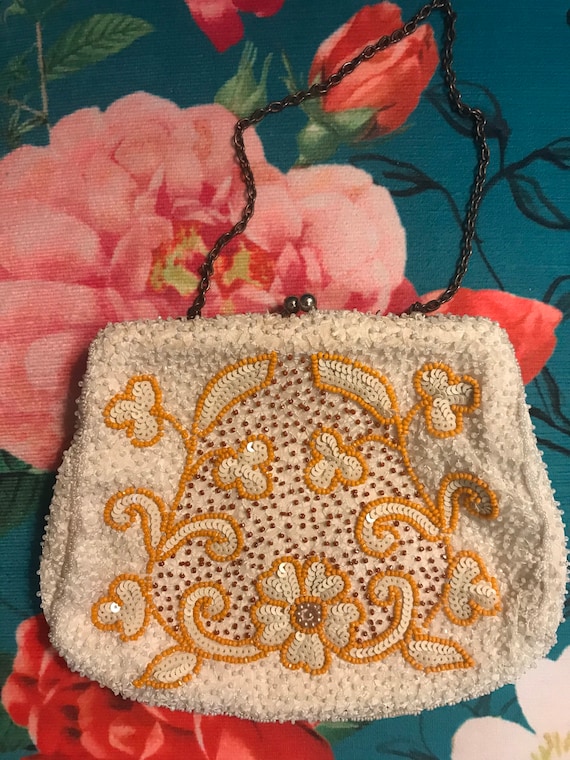 Vintage 30s Beaded Purse.1930s Beaded Handbag.Wedd