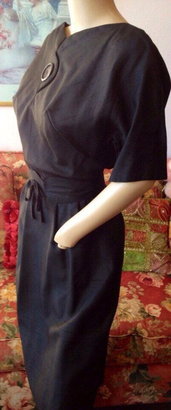 Vintage 50s Black Silk Shantung Dress by RK Origi… - image 4