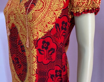 Vintage 70s Red Cotton Batik Dress. - Etsy