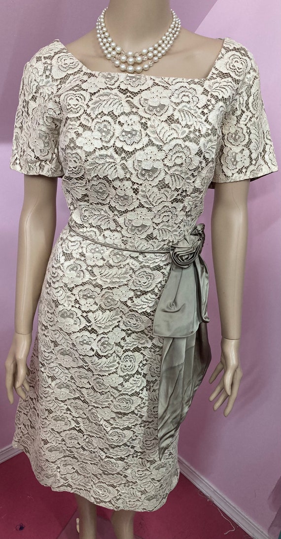 Vintage 50s Ivory Lace & Satin Dress. 50s Fancy D… - image 3