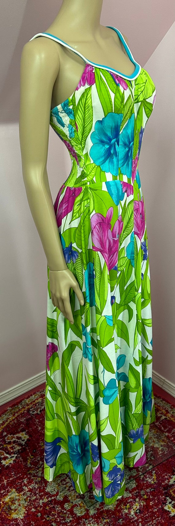 Vintage 70s Cotton Hawaiian Print Barkcloth Long … - image 6