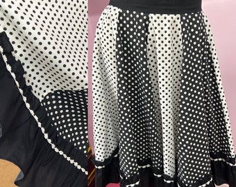 Vintage 70s Black & White Polka Dot Square Dancing Skirt- Black Polka Dot Western Skirt - S/M